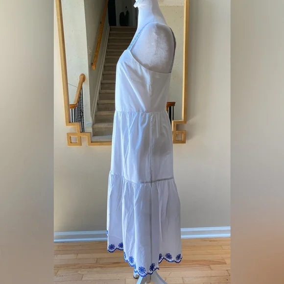 J. Crew Embroidered Saffron scalloped tiered white blue trim dress $128 - Picture 4 of 15